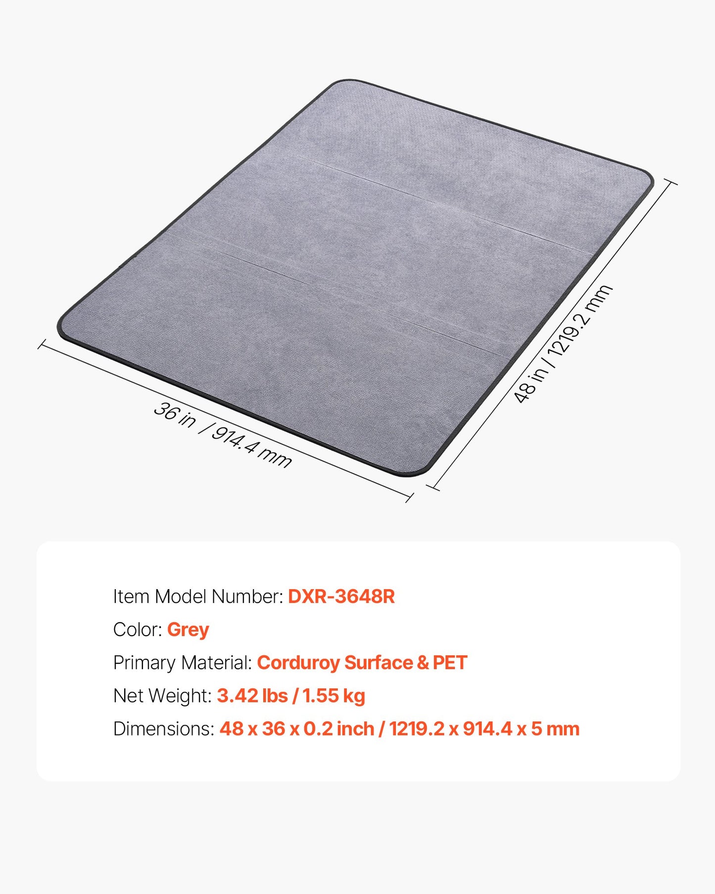 Stolsmatta, 915 x 1225 mm kontorsmatta för hårda golv, golvskydd för rullstolar, manchesteryta, halkfri och lätt att rengöra, smidig glidmatta under skrivbordet för hemmakontor (grå)