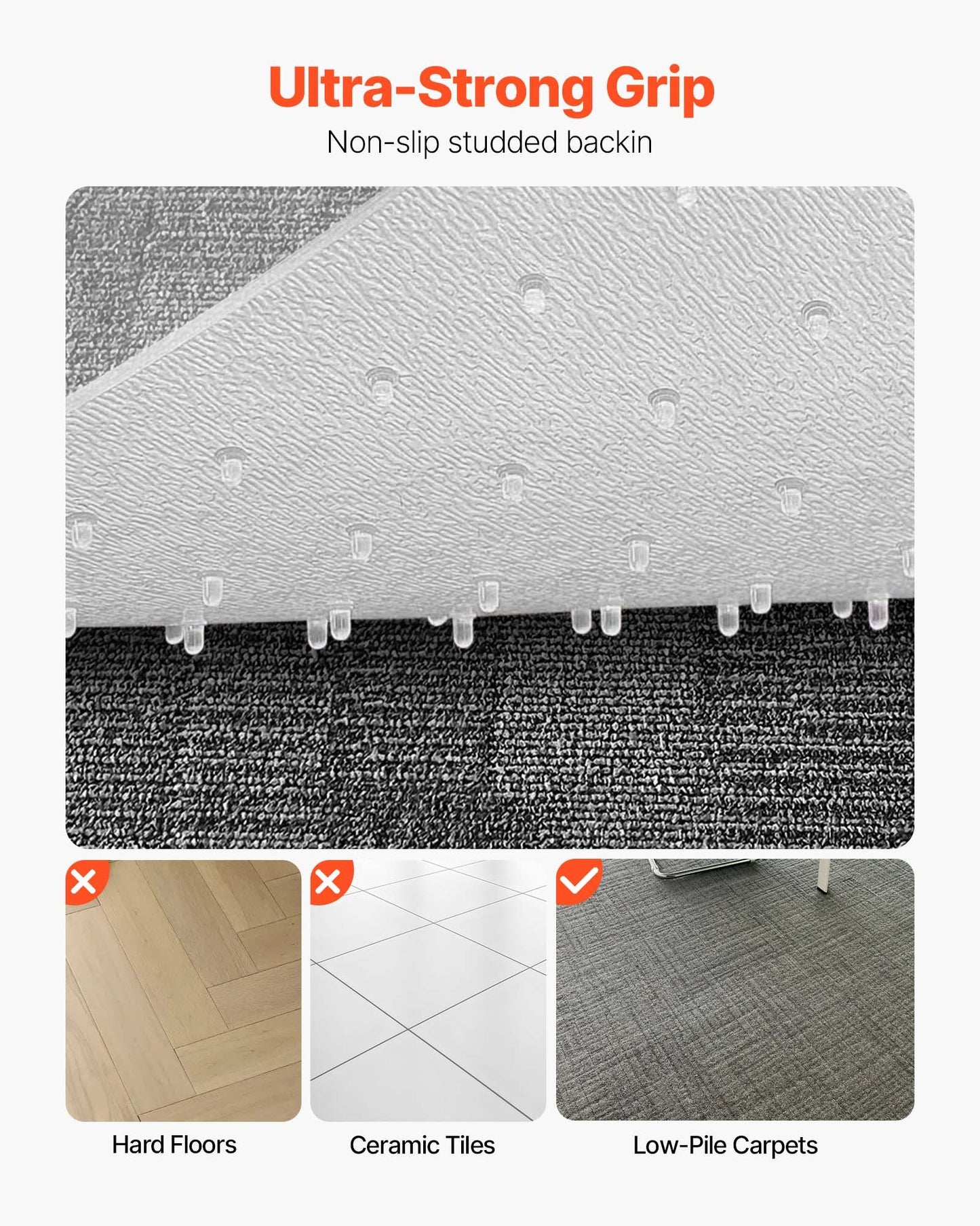 Stolsmatta, 915 x 1225 mm kontorsmatta för heltäckningsmattor, plastgolvskyddsmatta med nitar, halkfri och lättrengjord, smidig glidmatta under skrivbordet för hemmakontor (rektangulär)