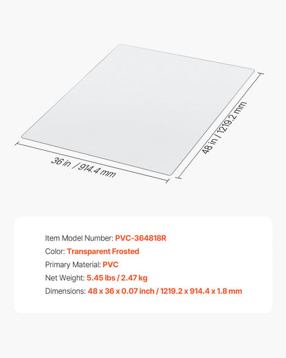 Stolsmatta, 915 x 1225 mm transparent kontorsmatta för hårda golv, golvskydd för rullstolar, halkfri och lätt att rengöra, smidig glidmatta under skrivbordet för hemmakontor (rektangulär)