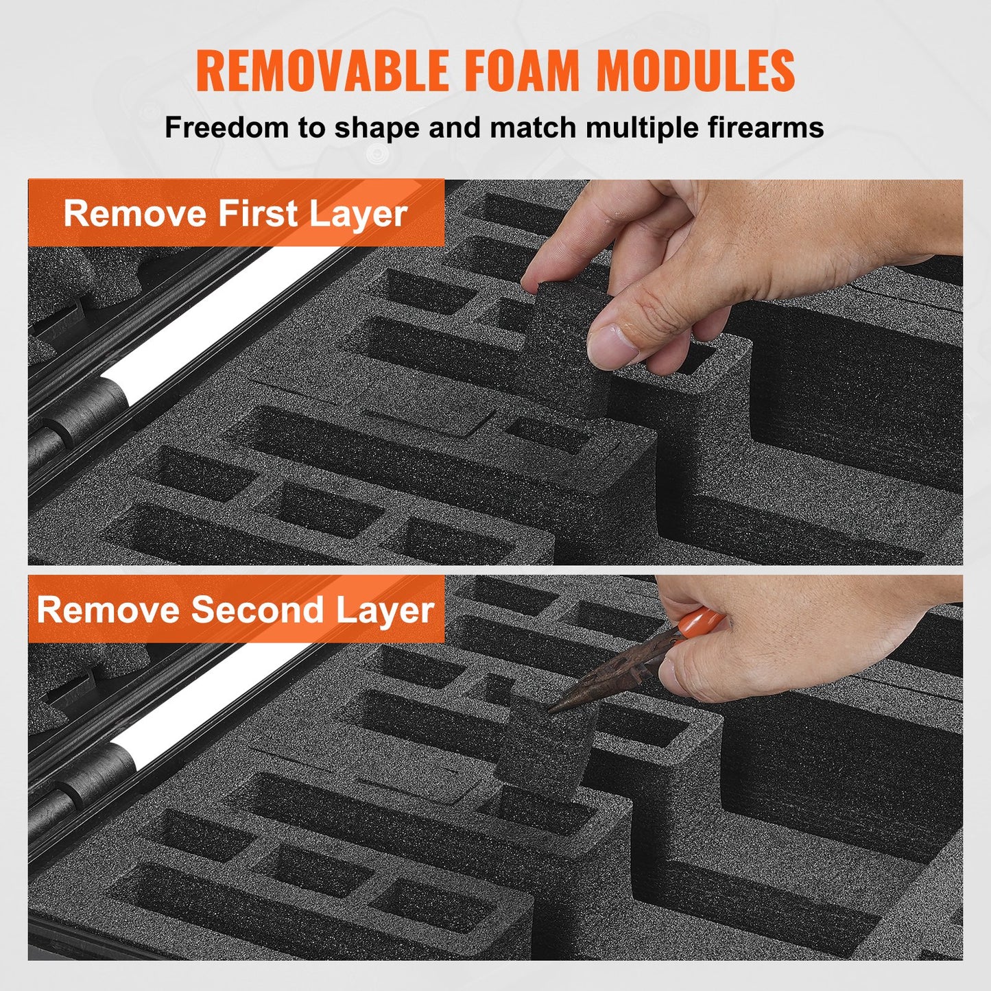 Hårda pistolfodral med förskuret foder, vattentät och dammtät hård pistolfodral för 5 pistoler, 18,9×16,3×8,5 ​​tum låsbar pistolfodral, svart