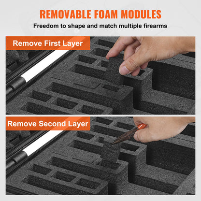 Hårda pistolfodral med förskuret foder, vattentät och dammtät hård pistolfodral för 5 pistoler, 18,9×16,3×8,5 ​​tum låsbar pistolfodral, svart