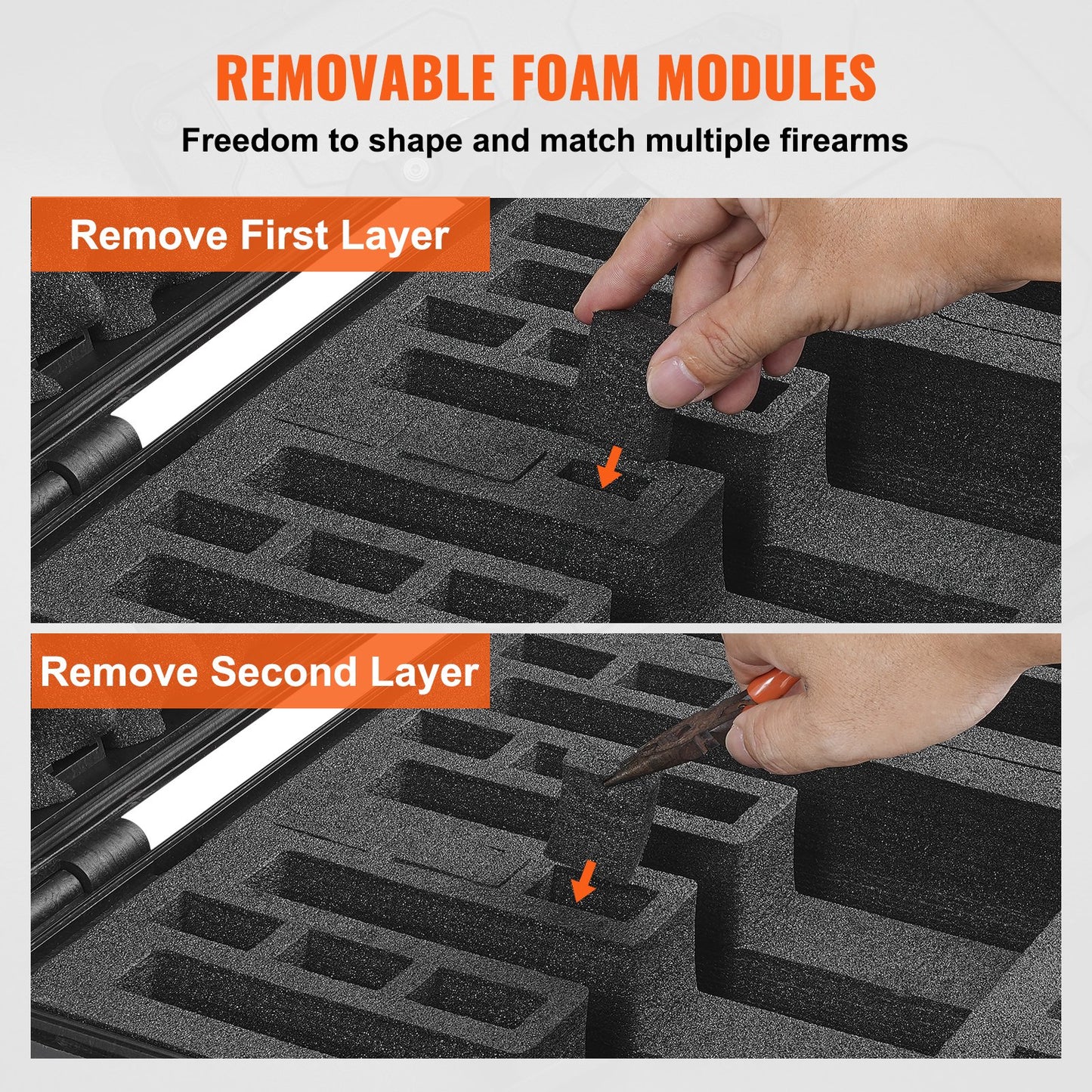 Hårda pistolfodral med förskuret foder, vattentät och dammtät hård pistolfodral för 6 pistoler, 19,3×17,1×8,3 tum låsbar pistolfodral, svart