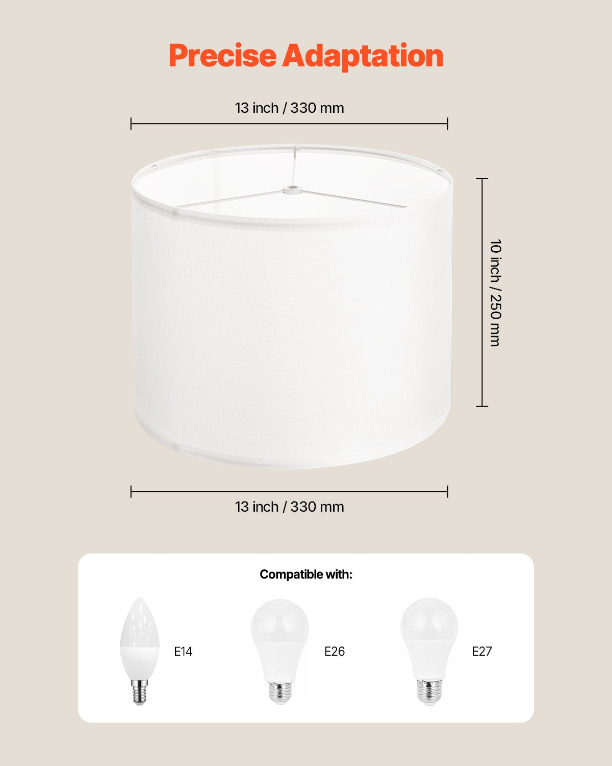 Trumlampskärmar, 2-set, 33 cm topp x 33 cm botten x 25 cm hög, mellanstor trumlampskärm i linne, reservskärm för bordslampor, golvlampor och pendellampor, enkel montering krävs (off-white)