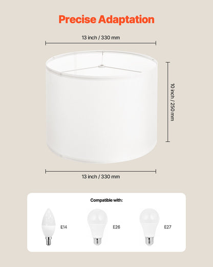 Trumlampskärmar, 2-set, 33 cm topp x 33 cm botten x 25 cm hög, mellanstor trumlampskärm i linne, reservskärm för bordslampor, golvlampor och pendellampor, enkel montering krävs (off-white)