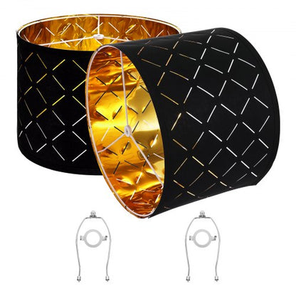 Trumlampskärmar 2-set, 33 cm topp x 33 cm botten x 25 cm hög, mellanstor trumlampskärm med harpa, reservlampskärm för bordslampor, golvlampor och pendellampor, svart diamantformad ihålig design