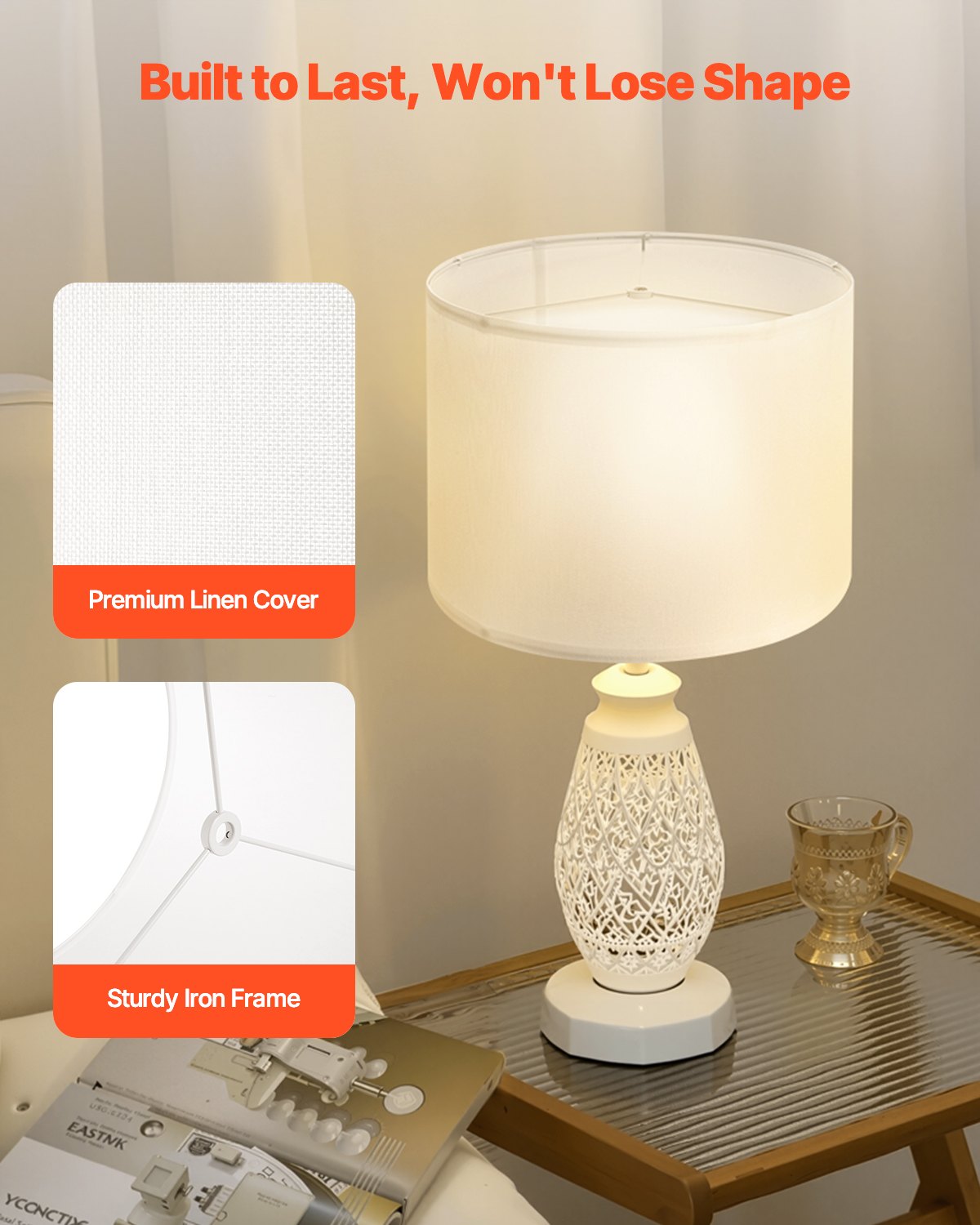Trumlampskärm, 33 cm topp x 33 cm botten x 25 cm hög, mellanstor trumlampskärm i linne, reservskärm för bordslampor, golvlampor och pendellampor, enkel montering krävs (off-white linne)