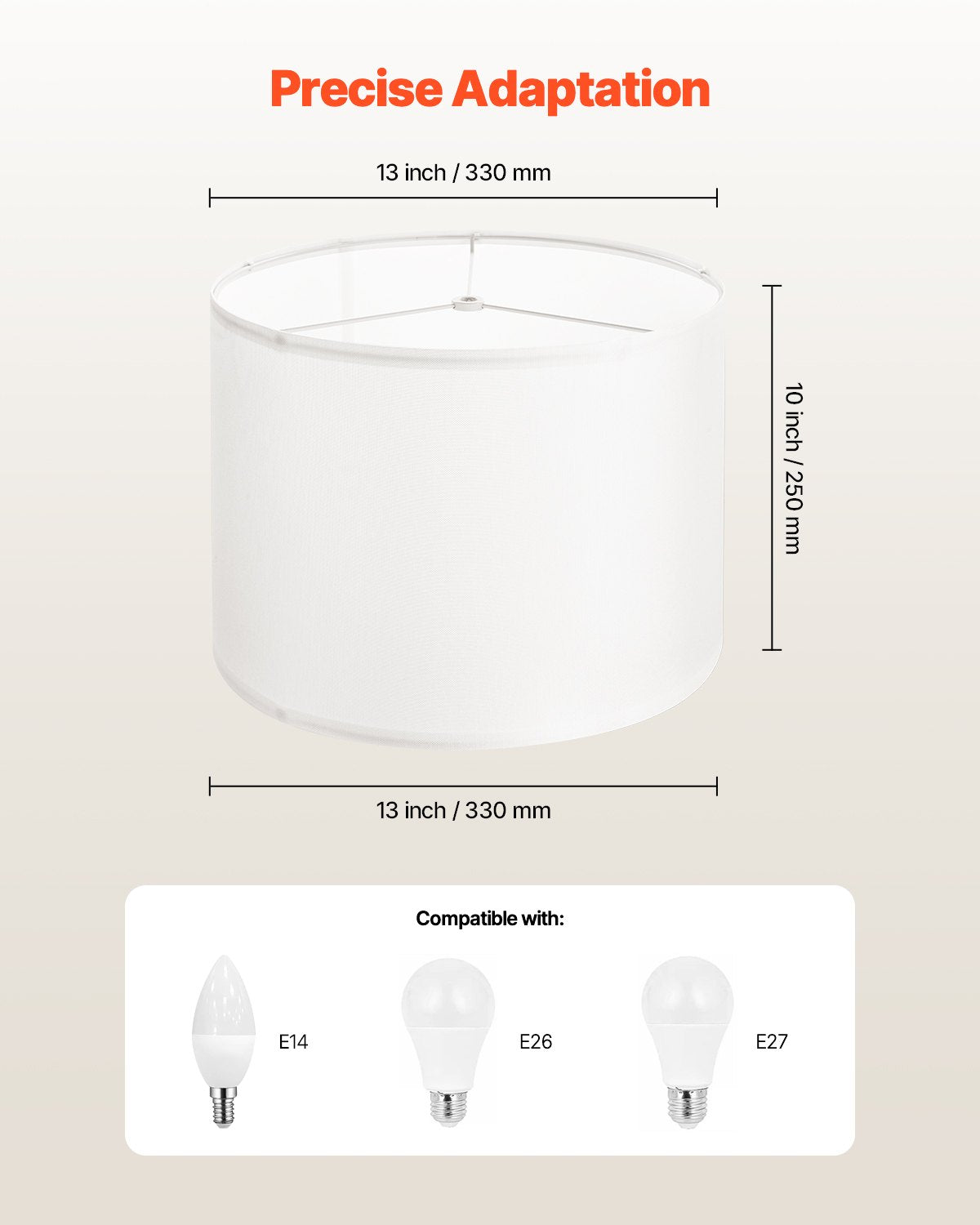 Trumlampskärm, 33 cm topp x 33 cm botten x 25 cm hög, mellanstor trumlampskärm i linne, reservskärm för bordslampor, golvlampor och pendellampor, enkel montering krävs (off-white linne)