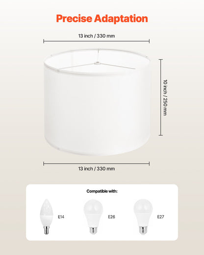 Trumlampskärm, 33 cm topp x 33 cm botten x 25 cm hög, mellanstor trumlampskärm i linne, reservskärm för bordslampor, golvlampor och pendellampor, enkel montering krävs (off-white linne)