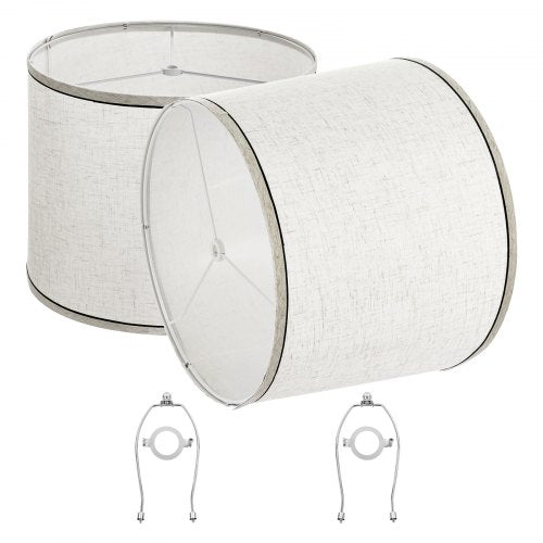 Lampskärmar 2-set, 28 cm topp x 33 cm botten x 25 cm hög (Spider Fitter), mellanstor lampskärm med harpa, reservlampskärm för bords- och golvlampor, lampa i linne med svart kant
