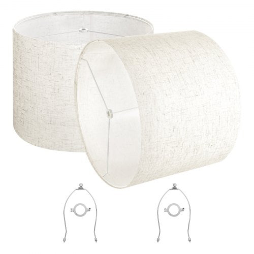Trumlampskärmar, 2-set, 40 cm topp x 40 cm botten x 30 cm hög, stor lampskärm med harpa, reservlampskärm för bordslampor, golvlampor och pendellampor, enkel montering krävs (ljus linne)