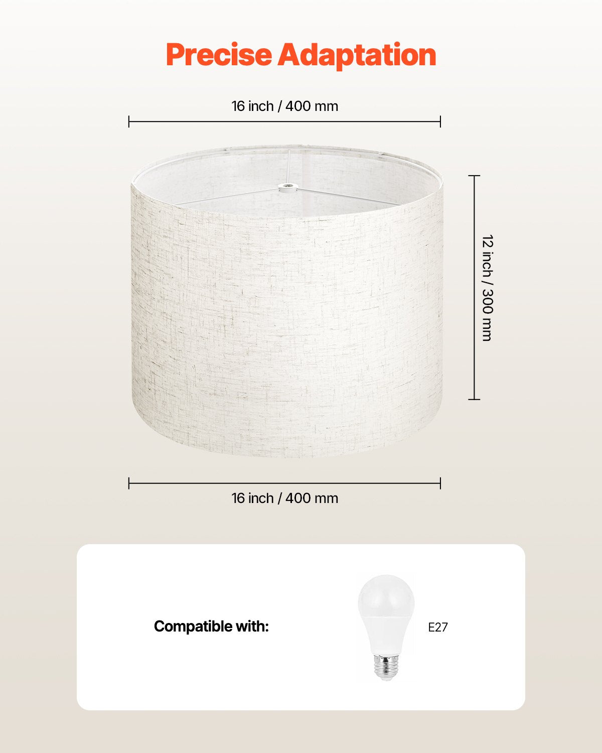Trumlampskärmar, 2-set, 40 cm topp x 40 cm botten x 30 cm hög, stor lampskärm med harpa, reservlampskärm för bordslampor, golvlampor och pendellampor, enkel montering krävs (ljus linne)