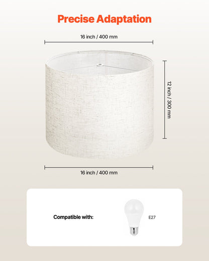 Trumlampskärmar, 2-set, 40 cm topp x 40 cm botten x 30 cm hög, stor lampskärm med harpa, reservlampskärm för bordslampor, golvlampor och pendellampor, enkel montering krävs (ljus linne)