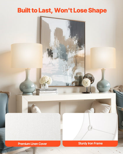 Lampskärmar i form av trumma, 2-pack, 40 cm överst x 40 cm underst x 30 cm hög, stor lampskärm med harpa, reservlampskärm för bordslampor, golvlampor och pendellampor, enkel montering krävs (off-white)