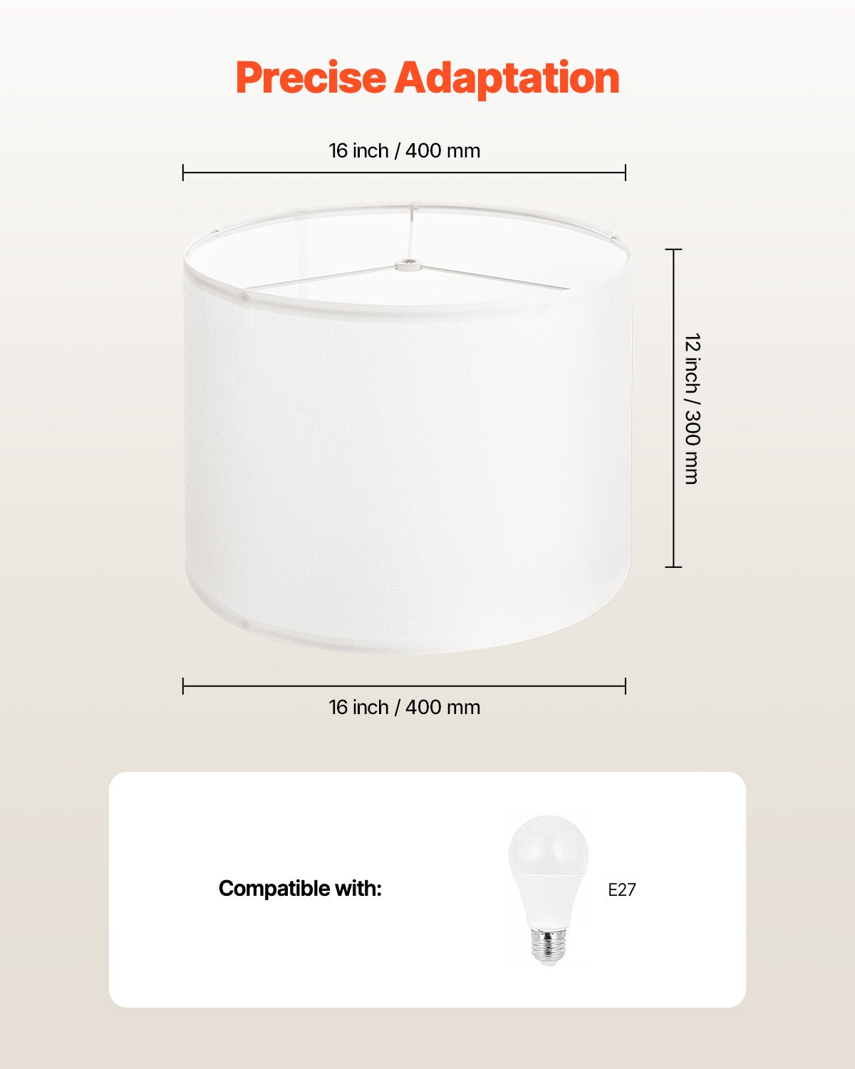 Lampskärmar i form av trumma, 2-pack, 40 cm överst x 40 cm underst x 30 cm hög, stor lampskärm med harpa, reservlampskärm för bordslampor, golvlampor och pendellampor, enkel montering krävs (off-white)