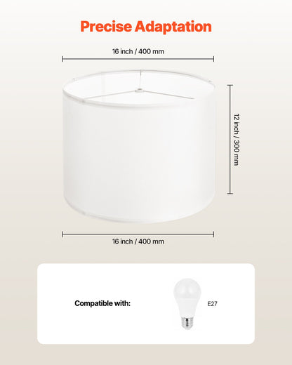 Lampskärmar i form av trumma, 2-pack, 40 cm överst x 40 cm underst x 30 cm hög, stor lampskärm med harpa, reservlampskärm för bordslampor, golvlampor och pendellampor, enkel montering krävs (off-white)