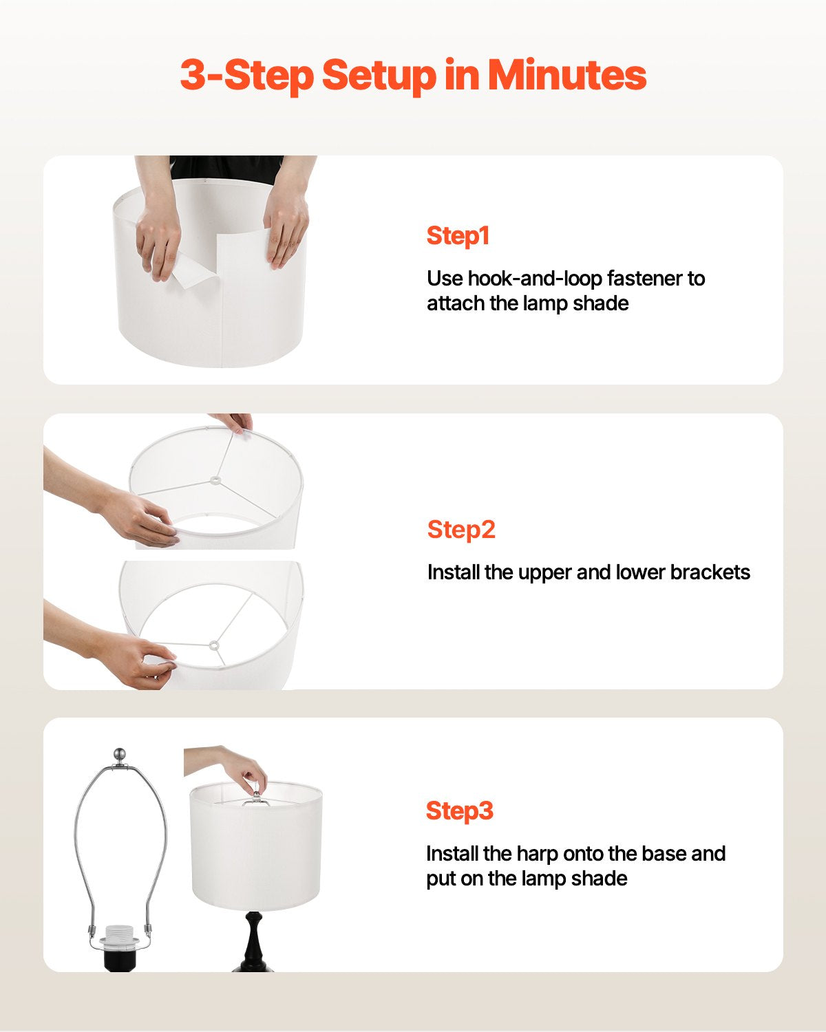 Lampskärmar i form av trumma, 2-pack, 40 cm överst x 40 cm underst x 30 cm hög, stor lampskärm med harpa, reservlampskärm för bordslampor, golvlampor och pendellampor, enkel montering krävs (off-white)