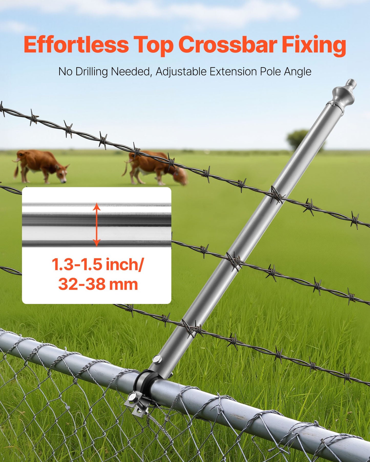 Kedjelänkstaketförlängningar, 18-pack 695 mm förlängningshöjd, galvaniserad stolpförlängare för 32 till 38 mm topp på staketet, U-fäste, taggtrådsförlängningsarm för avskildhet, förhindrar att hundar hoppar ut