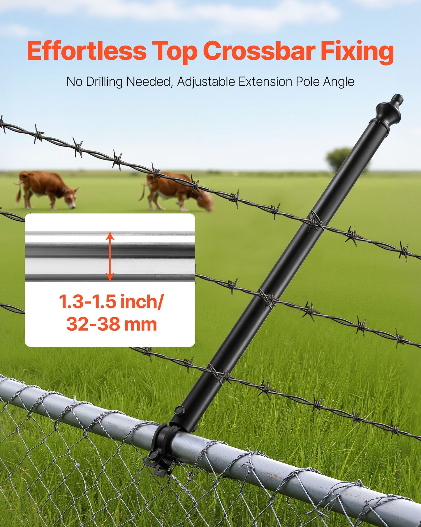Kedjelänkstaketförlängningar, 9-pack 695 mm förlängningshöjd, galvaniserad stolpförlängare för 32 till 38 mm topp på staketet, U-fäste, taggtrådsförlängningsarm för avskildhet, förhindrar att hundar hoppar ut