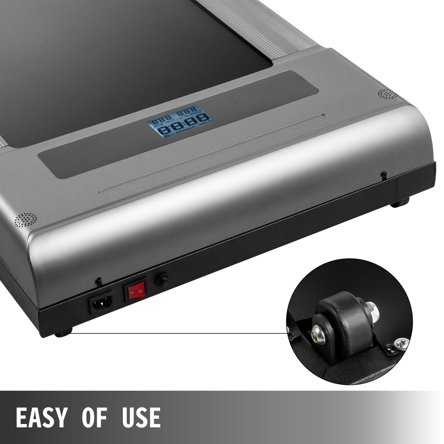 Löpband för under skrivbord, löpband för löpning, LED-löpband för hemmabruk med fjärrkontroll, 1-6,0 km/h hastighet, bärbart smalt löpband för inomhusträning (grå, utan ledstång)