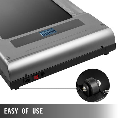 Löpband för under skrivbord, löpband för löpning, LED-löpband för hemmabruk med fjärrkontroll, 1-6,0 km/h hastighet, bärbart smalt löpband för inomhusträning (grå, utan ledstång)