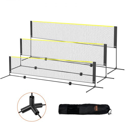 Badmintonnät, höjdjusterbart volleybollnät, 14 fot brett hopfällbart pickleballnät, bärbart och enkelt uppsatt tennisnätset med stänger, stativ och bärväska, för barns trädgårdsspel inomhus och utomhusbruk