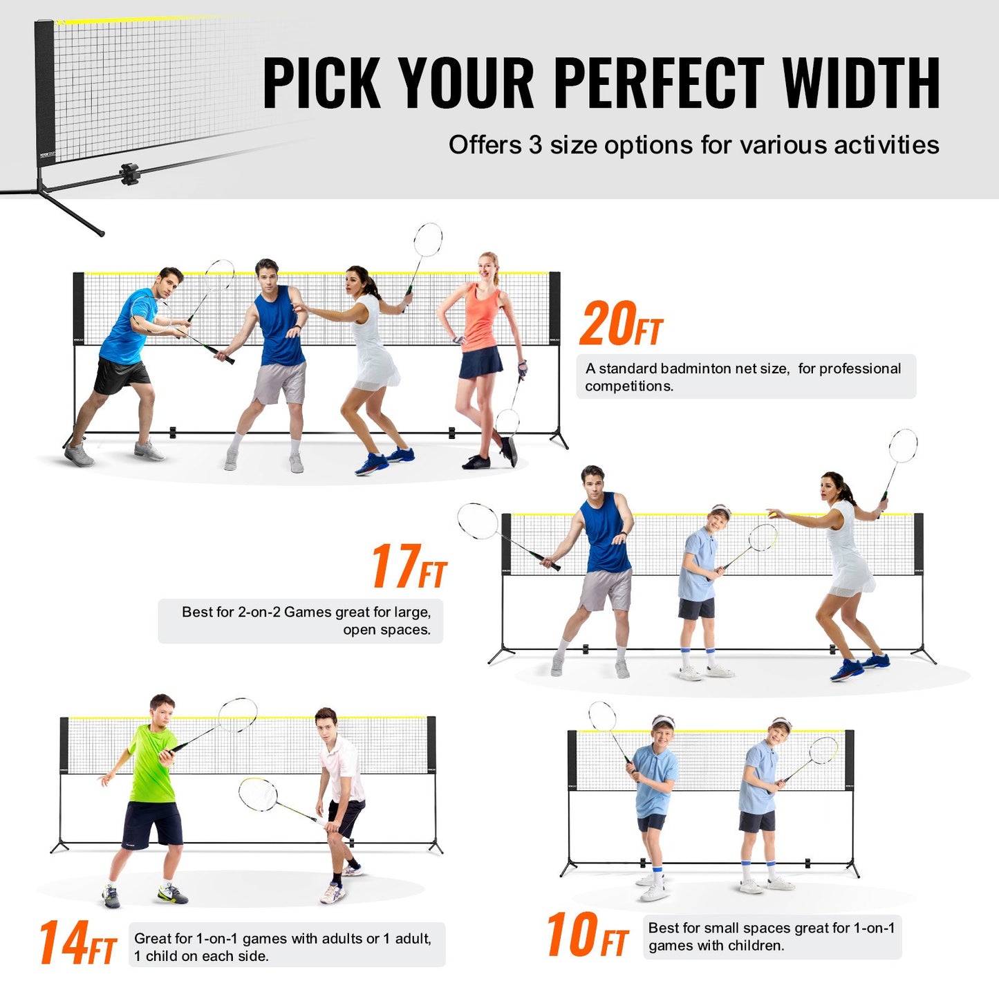Badmintonnät, höjdjusterbart volleybollnät, 5,7 meter brett hopfällbart pickleballnät, bärbart och enkelt uppsatt tennisnätset med stänger, stativ och bärväska, för barns trädgårdsspel inomhus och utomhusbruk