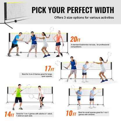 Badmintonnät, höjdjusterbart volleybollnät, 5,7 meter brett hopfällbart pickleballnät, bärbart och enkelt uppsatt tennisnätset med stänger, stativ och bärväska, för barns trädgårdsspel inomhus och utomhusbruk