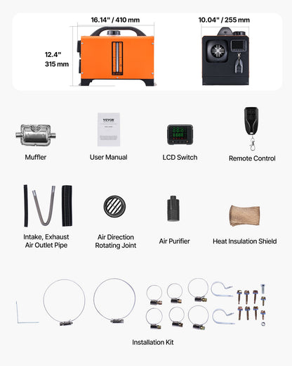 Dieselluftvärmare, 12-24V 8KW, Snabbvärmande Dieselparkeringsvärmare med fjärrkontroll och fyrkantig digital färgdisplay, Lågt brus, Röstmeddelande, För Husbil, Lastbil, Husbil, Båt och Släpvagn