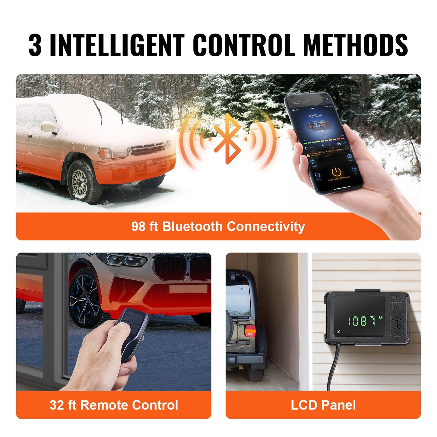 Bluetooth-appstyrd dieselluftvärmare, 12V 8KW dieselvärmare med automatisk höjdjustering, fjärrkontroll och LCD, dieselparkeringsvärmare för husbil, husvagn, buss, båt