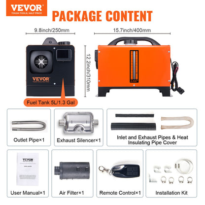 Dieselluftvärmare, 12V 5KW allt-i-ett dieselvärmare med fjärrkontroll och LCD-display, 5L bränsletank bärbar dieselparkeringsvärmare, snabb uppvärmning för husbil, släpvagn, husbil, båt