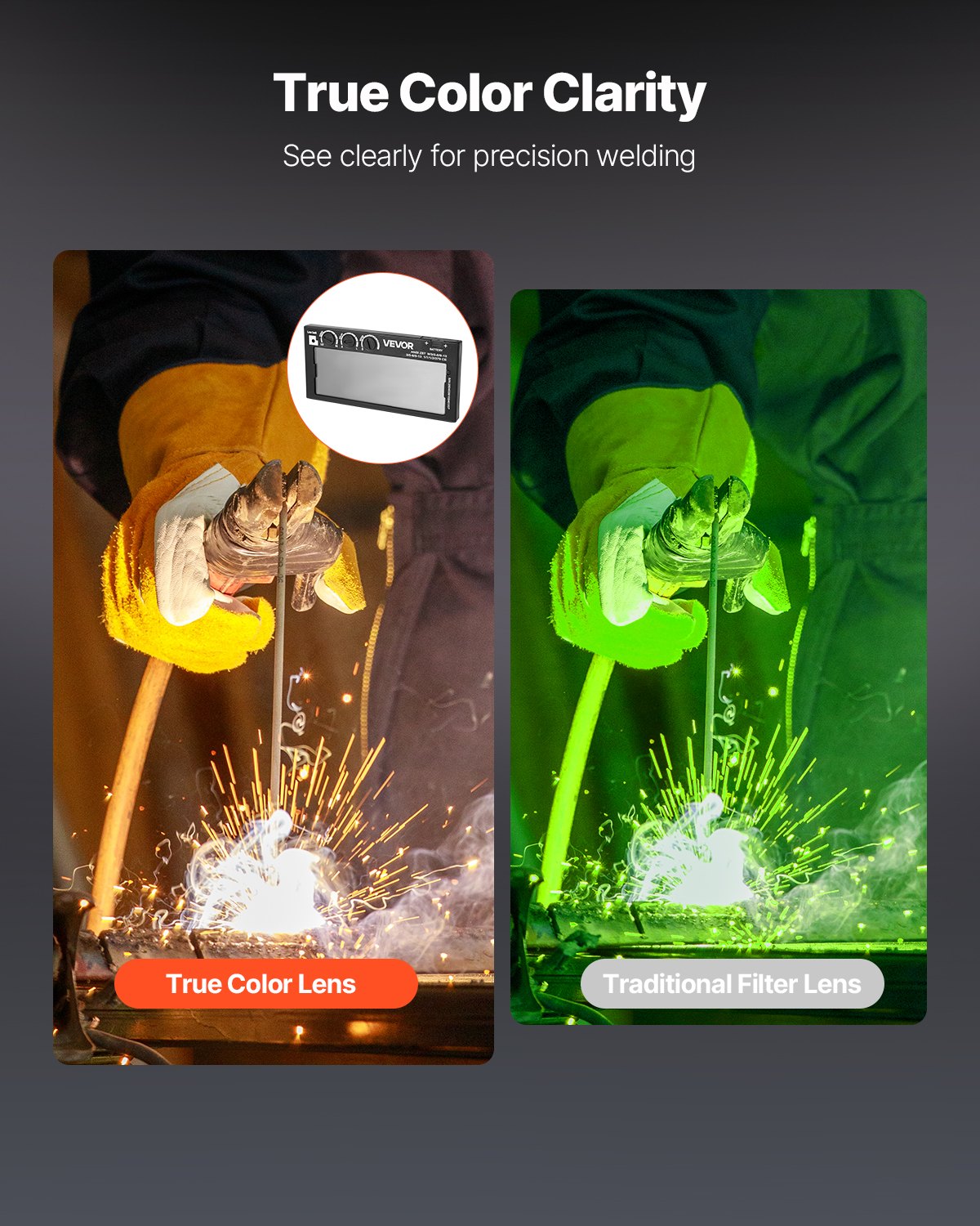 Auto Darkening Welding Lens 108 x 51 mm, Shade 5-13 Adjustable True Color Welding Lens with Dual Arc Sensors, Compatible with Most Welding Helmets for TIG, MIG, MMA Applications