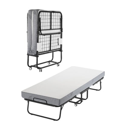Hopfällbar säng, hopfällbar säng (89 x 193 cm) med 13 cm madrass, hopfällbar säng i storlek Twin med robust metallram och memory foam-madrass, bärbar hopfällbar säng med madrass, för vuxna, gäst