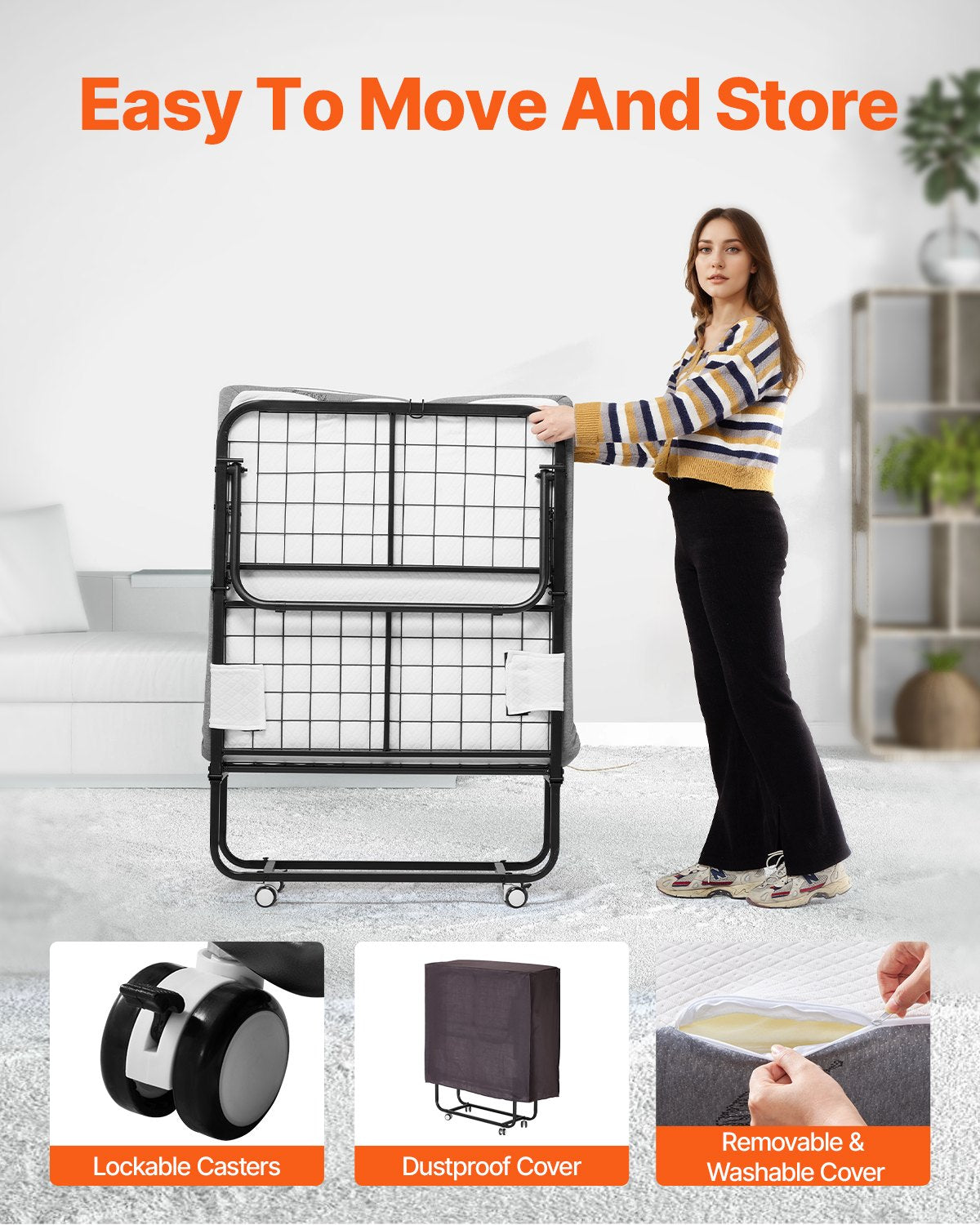 Hopfällbar säng, hopfällbar säng (89 x 193 cm) med 13 cm madrass, hopfällbar säng i storlek Twin med robust metallram och memory foam-madrass, bärbar hopfällbar säng med madrass, för vuxna, gäst