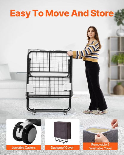 Hopfällbar säng, hopfällbar säng (89 x 193 cm) med 13 cm madrass, hopfällbar säng i storlek Twin med robust metallram och memory foam-madrass, bärbar hopfällbar säng med madrass, för vuxna, gäst