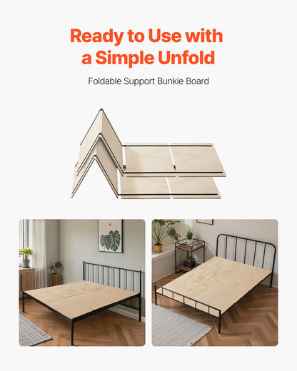 Full Size Bunkie Board, 10 mm Foldable Bed Board Slats with Connection, Wooden Mattress Support for Full Size Bed, Support under Mattress Boards, Ready to Use, 8 Piece, Burlywood
