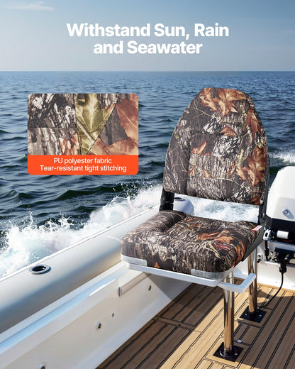 Båtsäte, högt ryggstöd, fällbart fiskebåtsäte med förtjockad svampdyna och PU-polyestertyg, gångjärn i aluminiumlegering, uppfällbart båtsäte för båtar, yachter, fartyg, kamouflage (2 säten)