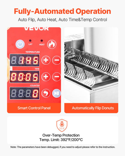 Kommersiell automatisk munkmaskin, 6 rader munktillverkningsutrustning, elektrisk munkmaskin med hög effekt, 360 st/timme, automatisk fritös i rostfritt stål, med intelligent styrning