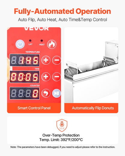 Kommersiell automatisk munkmaskin, utrustning för att tillverka munkar med en rad, elektrisk munkmaskin med hög effekt och 90 st/timme, automatisk fritös i rostfritt stål, med formar i 3 storlekar, automatisk räkning