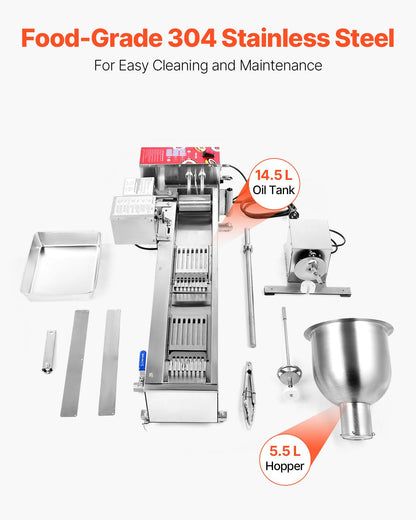 Kommersiell automatisk munkmaskin, utrustning för att tillverka munkar med en rad, elektrisk munkmaskin med hög effekt och 90 st/timme, automatisk fritös i rostfritt stål, med formar i 3 storlekar, automatisk räkning