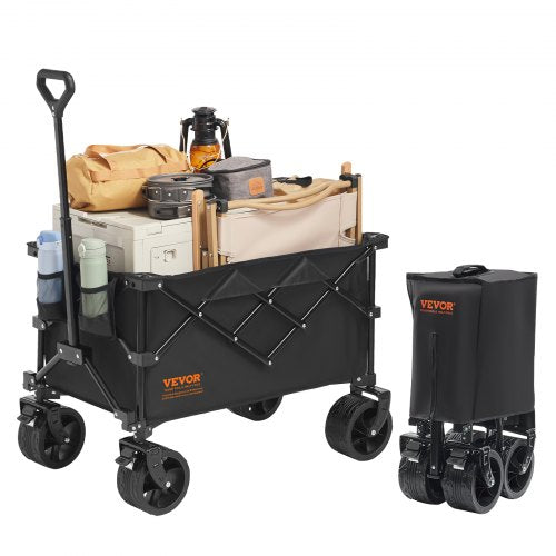 Hopfällbar strandvagn, 150 l strandvagn med terränghjul, kraftig hopfällbar strandvagn max 124 kg med dryckeshållare, sportvagn för camping, shopping, trädgård