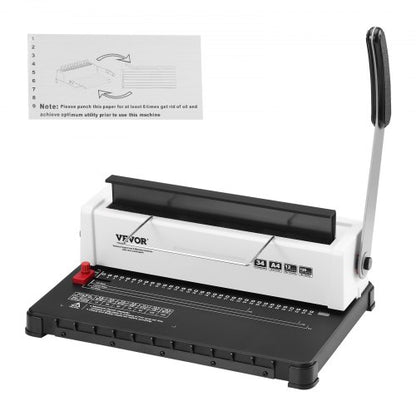 Spiralbindningsmaskin, manuell bokbindare, 34-hålsbindning, 120 ark, justerbar hålpärm, 4,76 mm - 14,29 mm spiralbindningsryggar, för Letter-format, A4, A5.