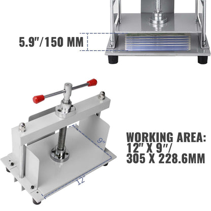 Manuell papperspress, 12x8,6 tum för A4-papper, plattningsmaskin, 10 cm tjock stålram, manuell plattningsmaskin för papperstillverkning, bokpress för papperstillverkning