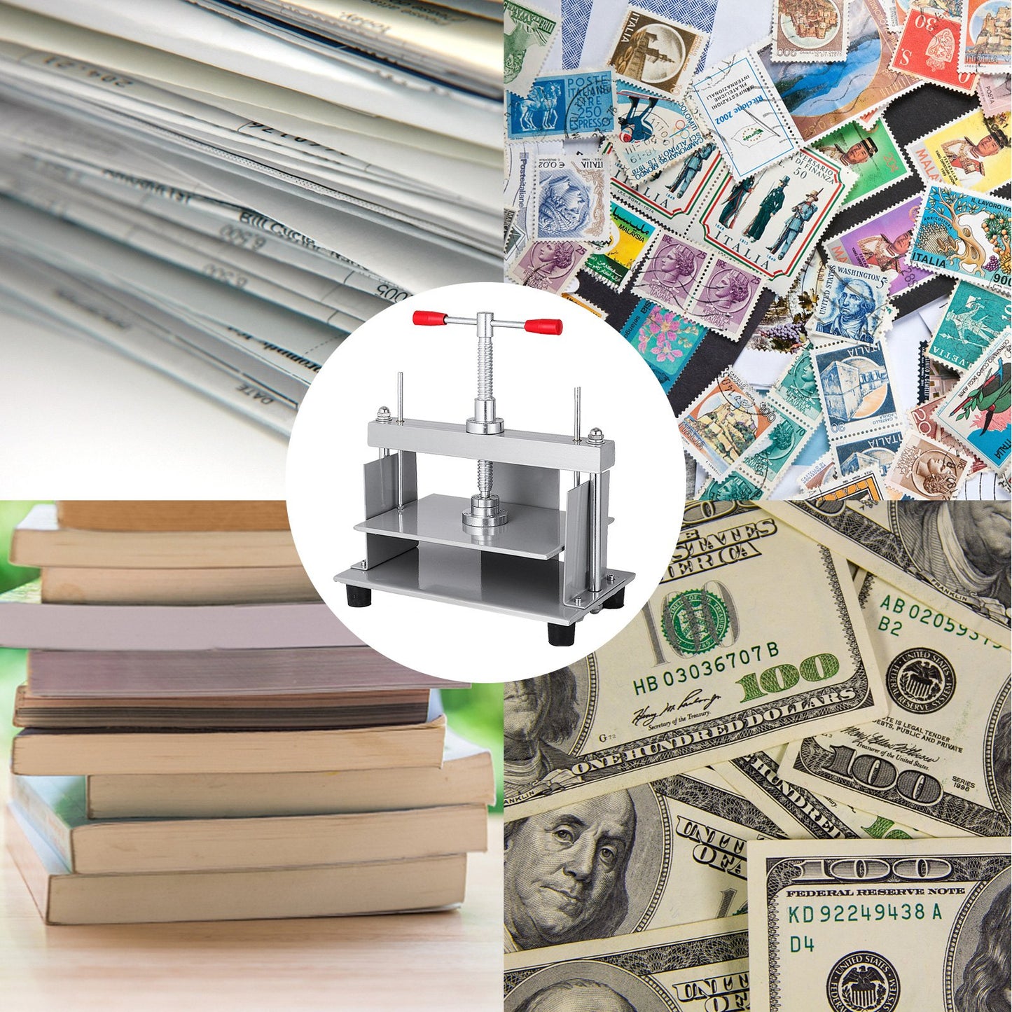 Manuell papperspress, 12x8,6 tum för A4-papper, plattningsmaskin, 10 cm tjock stålram, manuell plattningsmaskin för papperstillverkning, bokpress för papperstillverkning