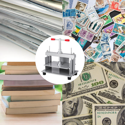 Manuell papperspress, 12x8,6 tum för A4-papper, plattningsmaskin, 10 cm tjock stålram, manuell plattningsmaskin för papperstillverkning, bokpress för papperstillverkning