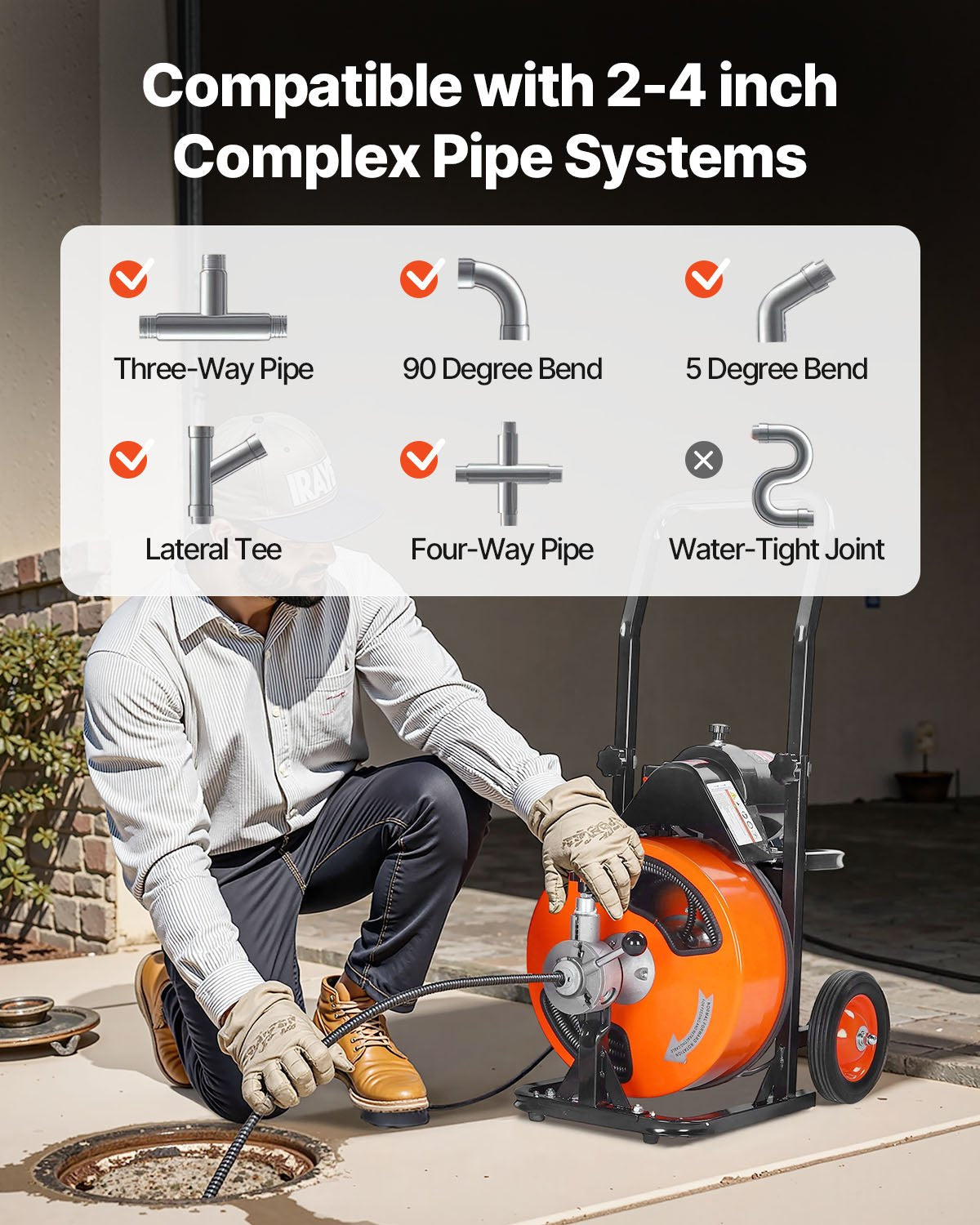 Avloppsrensningsmaskin Elektrisk avloppsskruv 50 FT x 1/2 tum Automatisk matning