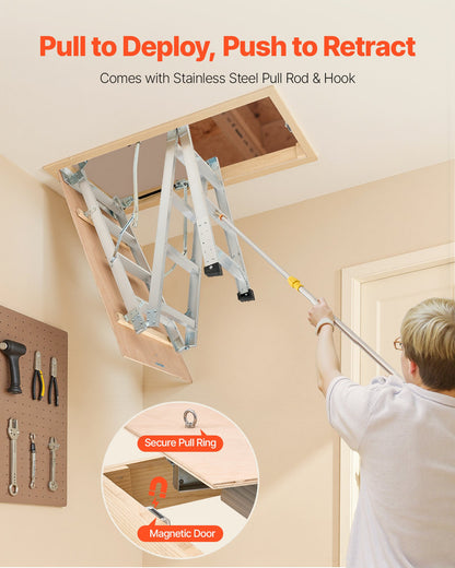 Vindsstege, 170 kg kapacitet, höjdjusterbar från 3 till 3,13 m, hopfällbar vindstrappa i aluminium för flera ändamål, passar takhöjder från 2,1 till 3,2 m för bekväm åtkomst