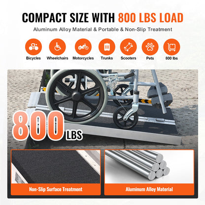 Portable Wheelchair Ramp, 61 cm 362.9 kg Capacity, Non-Slip Aluminum Folding Threshold Ramp, Foldable Mobility Scooter Ramp Wheel Chair Ramp, Handicap Ramp for Home Steps, Stairs, Doorways, Curbs