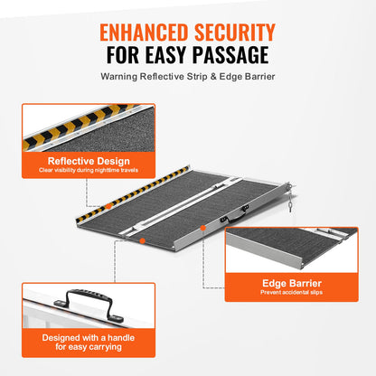 Portable Wheelchair Ramp, 61 cm 362.9 kg Capacity, Non-Slip Aluminum Folding Threshold Ramp, Foldable Mobility Scooter Ramp Wheel Chair Ramp, Handicap Ramp for Home Steps, Stairs, Doorways, Curbs