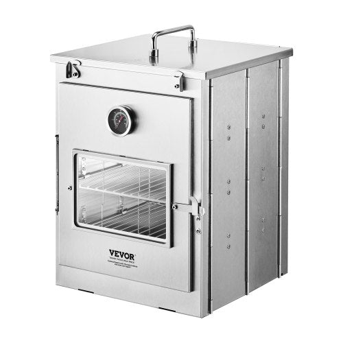 Hopfällbar campingugn, bärbar campingkök i rostfritt stål, med grill i 3 nivåer, handtag och termometer, kan användas med vedeldad spis, propankök, för brödbakning, pizza, matlagning utomhus