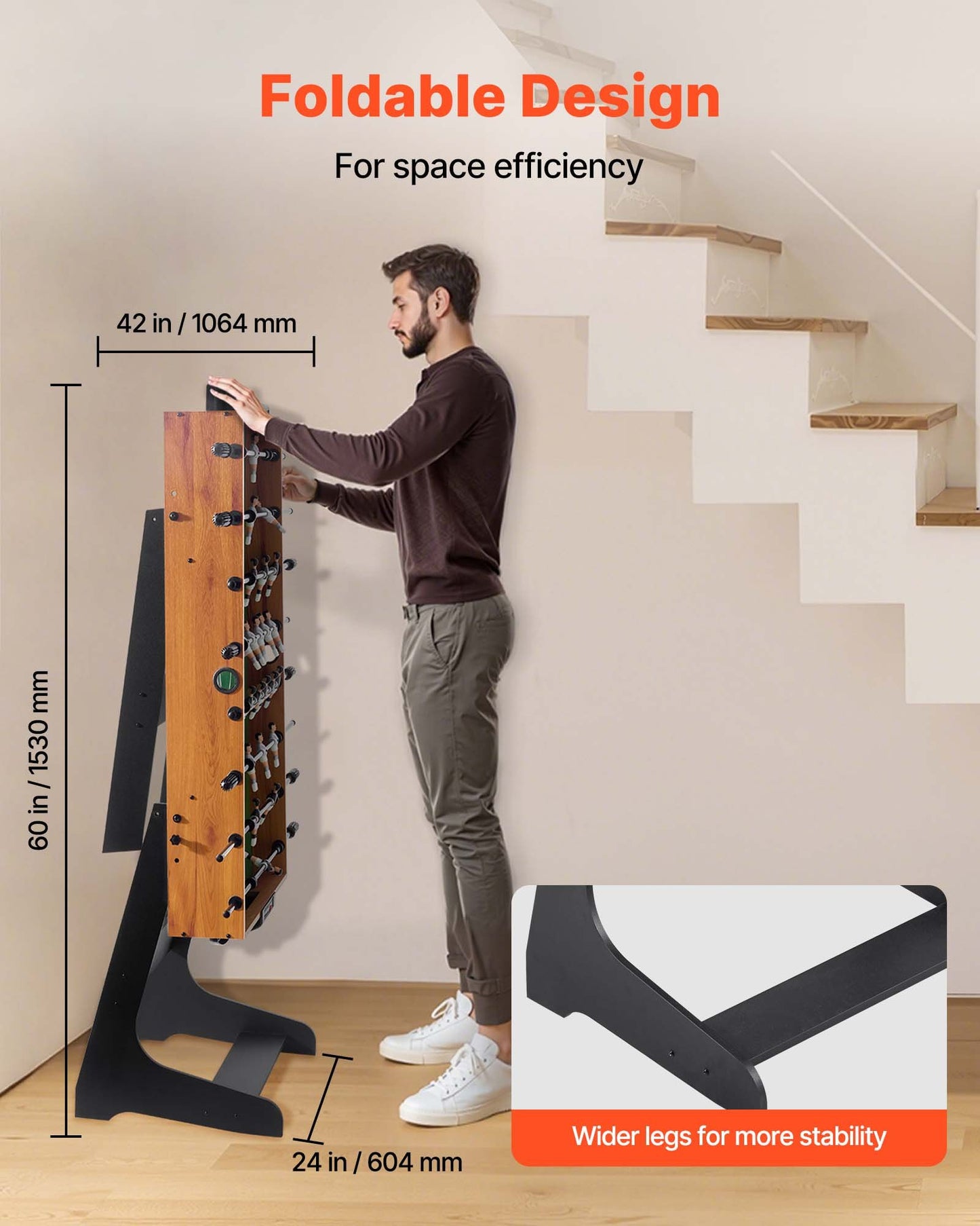 Hopfällbart fotbollsbord, 106 cm standardstorlek, inomhusfotbollsbord i full storlek för hemmet, familjen och spelrummet, hållbart fotbollsset, inkluderar 2 bollar